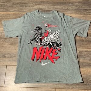 Nike Grey Short-Sleeve Graphic Tee with Red Accents